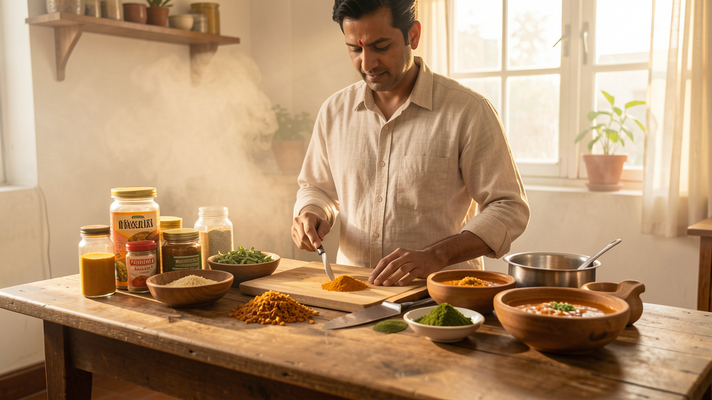 Editorial image illustrating 5 Knives You Actually Need for Indian Cooking