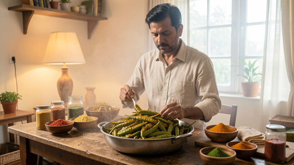 Editorial image illustrating Crispy Bhindi Without Deep Frying: The Salt-Vinegar Roast Method