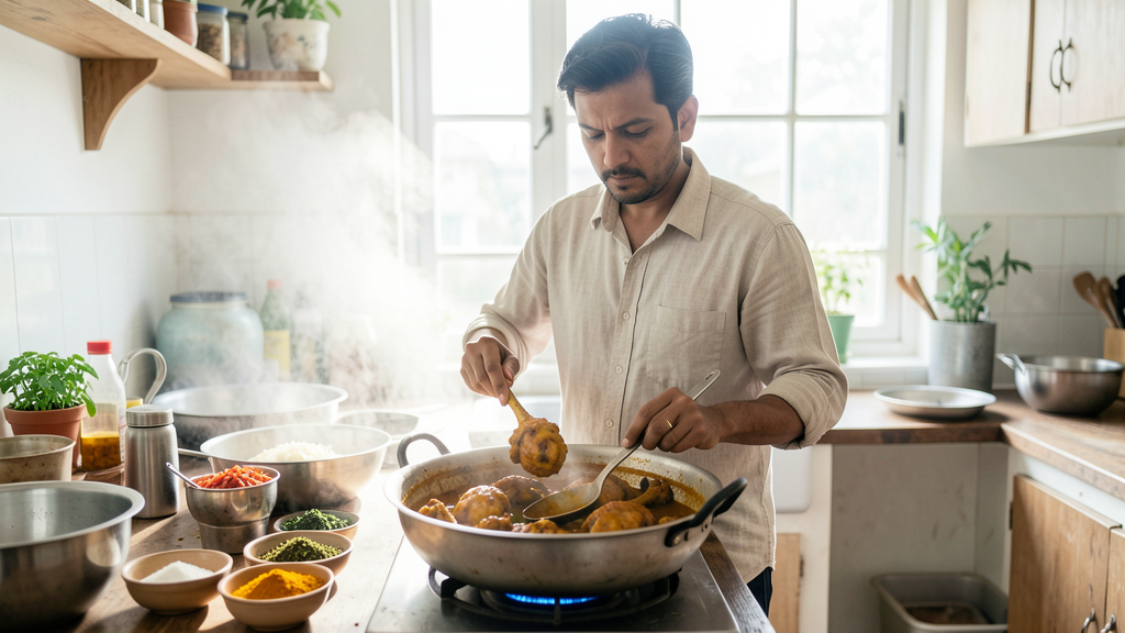 Editorial image illustrating The R$ 50 Chicken Curry Experiment: Beating Takeout with Bone-In Cuts