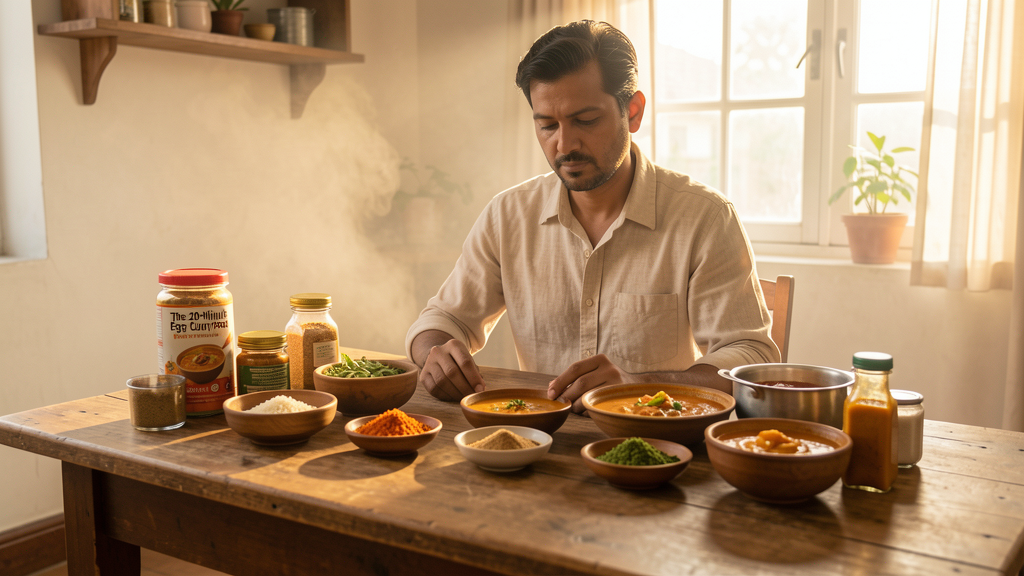 Editorial image illustrating The 20-Minute Egg Curry Protocol: No Slow Simmering Required